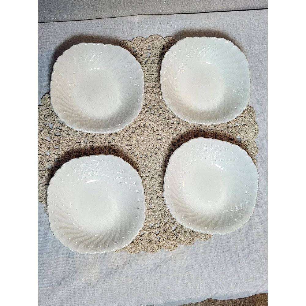 Johnson Brothers England Ironstone White Scalloped Swirl Bowls Set of 4